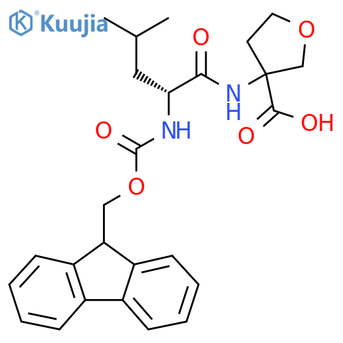 3-(2R)-2-({(9H-fluoren-9-yl)methoxycarbonyl}amino)-4-methylpentanamidooxolane-3-carboxylic acid structure
