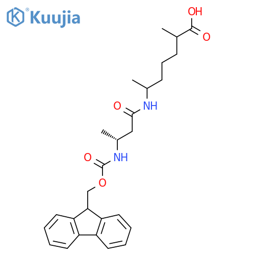 6-(3R)-3-({(9H-fluoren-9-yl)methoxycarbonyl}amino)butanamido-2-methylheptanoic acid structure