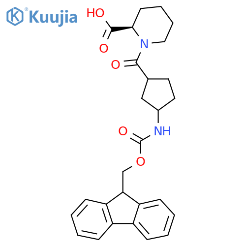 (2R)-1-3-({(9H-fluoren-9-yl)methoxycarbonyl}amino)cyclopentanecarbonylpiperidine-2-carboxylic acid structure
