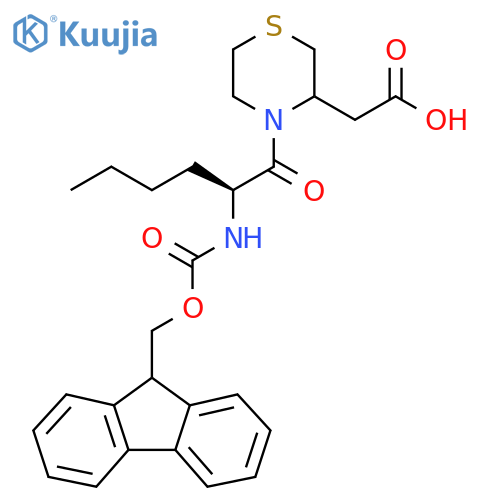 2-{4-(2S)-2-({(9H-fluoren-9-yl)methoxycarbonyl}amino)hexanoylthiomorpholin-3-yl}acetic acid structure