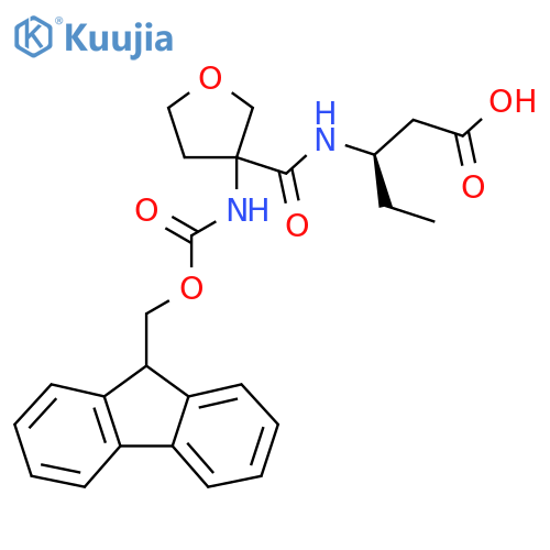 (3R)-3-{3-({(9H-fluoren-9-yl)methoxycarbonyl}amino)oxolan-3-ylformamido}pentanoic acid structure