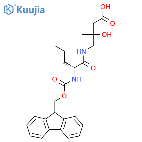 4-(2R)-2-({(9H-fluoren-9-yl)methoxycarbonyl}amino)pentanamido-3-hydroxy-3-methylbutanoic acid structure