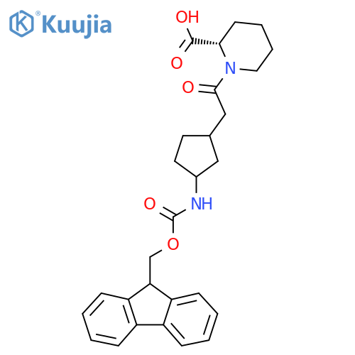 (2S)-1-{2-3-({(9H-fluoren-9-yl)methoxycarbonyl}amino)cyclopentylacetyl}piperidine-2-carboxylic acid structure
