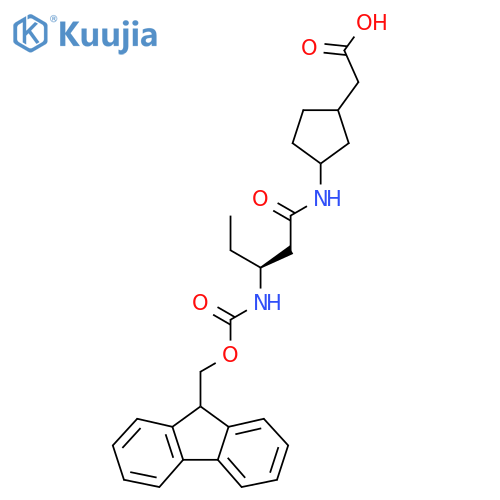 2-{3-(3S)-3-({(9H-fluoren-9-yl)methoxycarbonyl}amino)pentanamidocyclopentyl}acetic acid structure