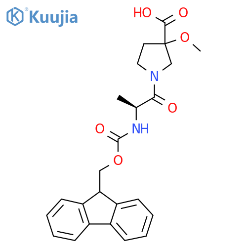 1-(2S)-2-({(9H-fluoren-9-yl)methoxycarbonyl}amino)propanoyl-3-methoxypyrrolidine-3-carboxylic acid structure
