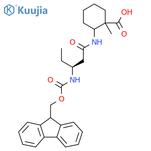 2-(3S)-3-({(9H-fluoren-9-yl)methoxycarbonyl}amino)pentanamido-1-methylcyclohexane-1-carboxylic acid structure