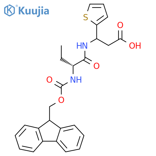 3-(2R)-2-({(9H-fluoren-9-yl)methoxycarbonyl}amino)butanamido-3-(thiophen-2-yl)propanoic acid structure