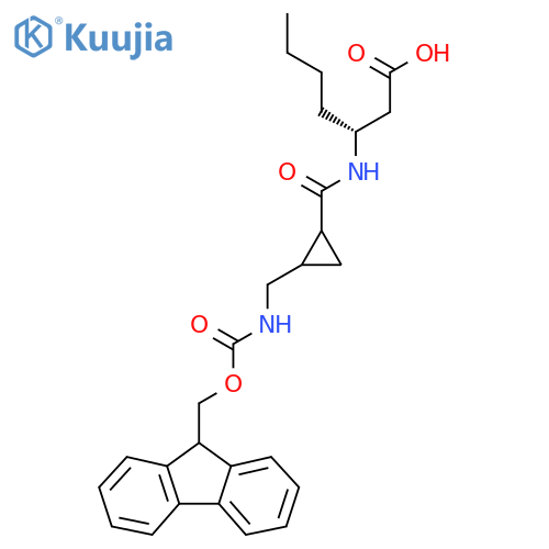 (3R)-3-({2-({(9H-fluoren-9-yl)methoxycarbonyl}amino)methylcyclopropyl}formamido)heptanoic acid structure