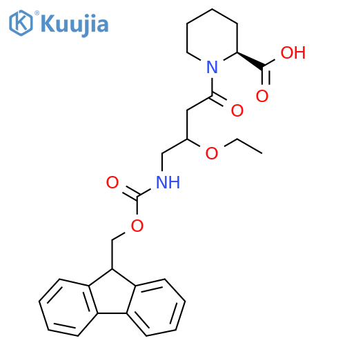 (2S)-1-3-ethoxy-4-({(9H-fluoren-9-yl)methoxycarbonyl}amino)butanoylpiperidine-2-carboxylic acid structure
