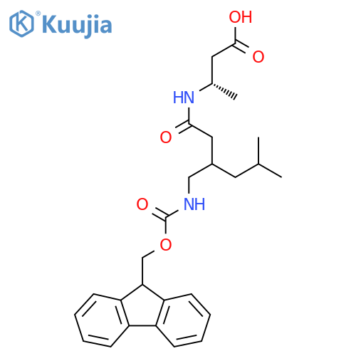 (3S)-3-{3-({(9H-fluoren-9-yl)methoxycarbonyl}amino)methyl-5-methylhexanamido}butanoic acid structure