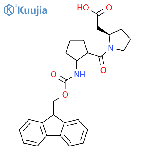 2-(2R)-1-2-({(9H-fluoren-9-yl)methoxycarbonyl}amino)cyclopentanecarbonylpyrrolidin-2-ylacetic acid structure