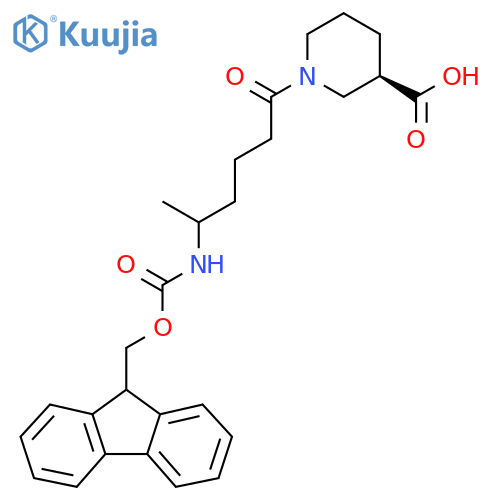 (3R)-1-5-({(9H-fluoren-9-yl)methoxycarbonyl}amino)hexanoylpiperidine-3-carboxylic acid structure