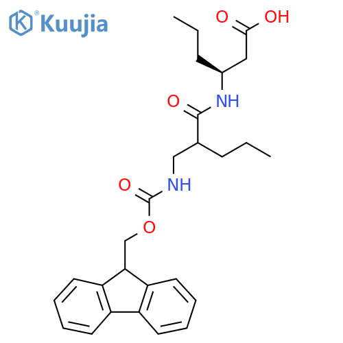 (3S)-3-{2-({(9H-fluoren-9-yl)methoxycarbonyl}amino)methylpentanamido}hexanoic acid structure