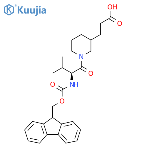 3-{1-(2S)-2-({(9H-fluoren-9-yl)methoxycarbonyl}amino)-3-methylbutanoylpiperidin-3-yl}propanoic acid structure