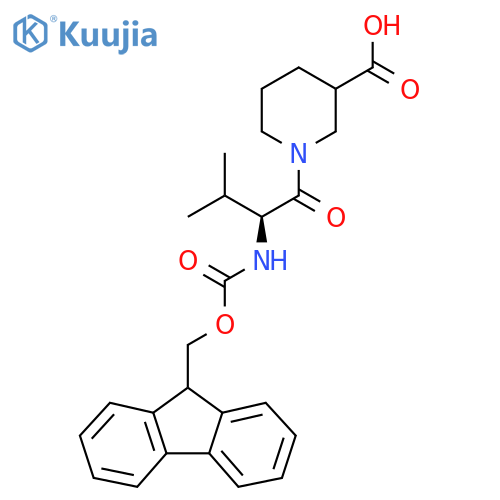 1-(2S)-2-({(9H-fluoren-9-yl)methoxycarbonyl}amino)-3-methylbutanoylpiperidine-3-carboxylic acid structure