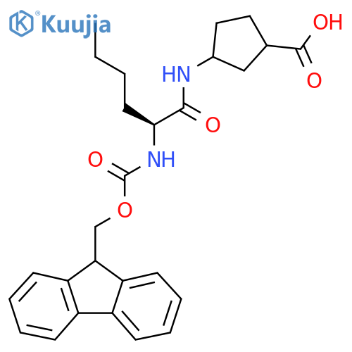 3-(2S)-2-({(9H-fluoren-9-yl)methoxycarbonyl}amino)hexanamidocyclopentane-1-carboxylic acid structure