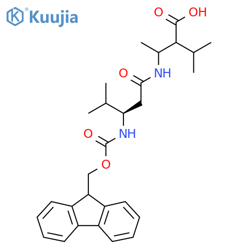 3-(3R)-3-({(9H-fluoren-9-yl)methoxycarbonyl}amino)-4-methylpentanamido-2-(propan-2-yl)butanoic acid structure