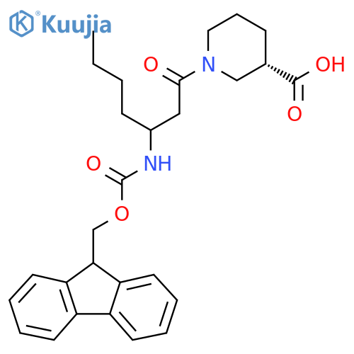 (3S)-1-3-({(9H-fluoren-9-yl)methoxycarbonyl}amino)heptanoylpiperidine-3-carboxylic acid structure