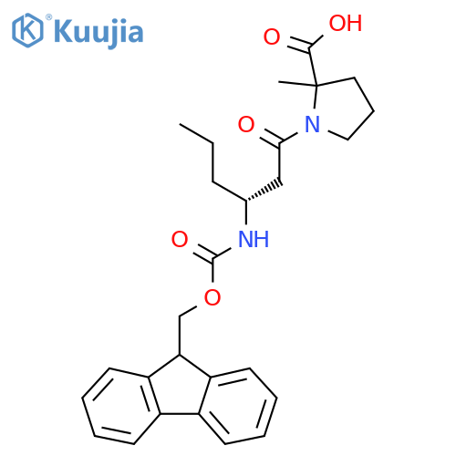 1-(3R)-3-({(9H-fluoren-9-yl)methoxycarbonyl}amino)hexanoyl-2-methylpyrrolidine-2-carboxylic acid structure