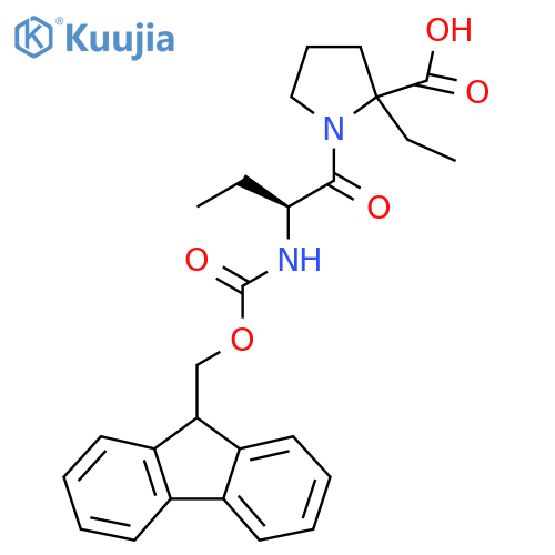 2-ethyl-1-(2S)-2-({(9H-fluoren-9-yl)methoxycarbonyl}amino)butanoylpyrrolidine-2-carboxylic acid structure
