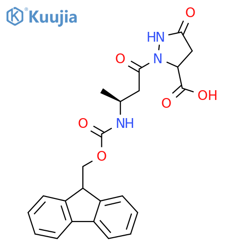 2-(3S)-3-({(9H-fluoren-9-yl)methoxycarbonyl}amino)butanoyl-5-oxopyrazolidine-3-carboxylic acid structure