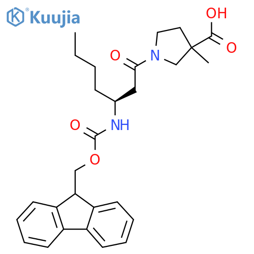 1-(3S)-3-({(9H-fluoren-9-yl)methoxycarbonyl}amino)heptanoyl-3-methylpyrrolidine-3-carboxylic acid structure