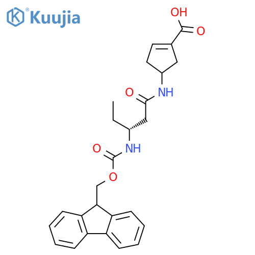 4-(3R)-3-({(9H-fluoren-9-yl)methoxycarbonyl}amino)pentanamidocyclopent-1-ene-1-carboxylic acid structure