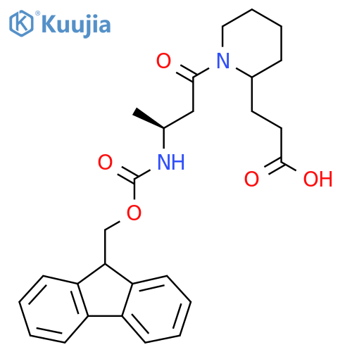 3-{1-(3S)-3-({(9H-fluoren-9-yl)methoxycarbonyl}amino)butanoylpiperidin-2-yl}propanoic acid structure
