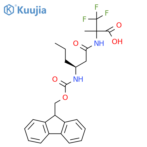 2-(3S)-3-({(9H-fluoren-9-yl)methoxycarbonyl}amino)hexanamido-3,3,3-trifluoro-2-methylpropanoic acid structure