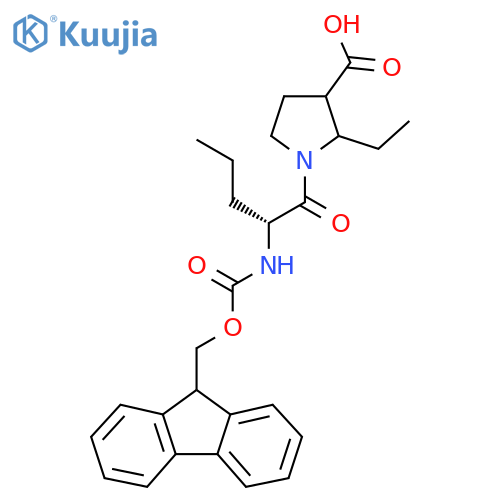 2-ethyl-1-(2R)-2-({(9H-fluoren-9-yl)methoxycarbonyl}amino)pentanoylpyrrolidine-3-carboxylic acid structure