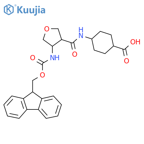 (1r,4r)-4-4-({(9H-fluoren-9-yl)methoxycarbonyl}amino)oxolane-3-amidocyclohexane-1-carboxylic acid structure
