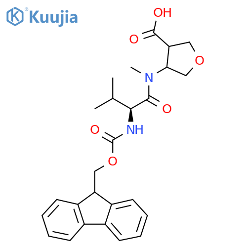 4-(2S)-2-({(9H-fluoren-9-yl)methoxycarbonyl}amino)-N,3-dimethylbutanamidooxolane-3-carboxylic acid structure