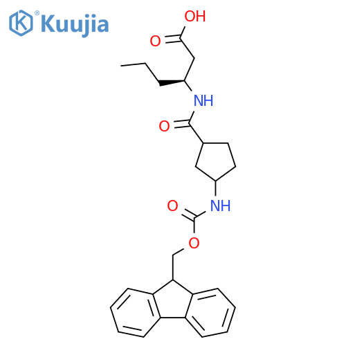 (3S)-3-{3-({(9H-fluoren-9-yl)methoxycarbonyl}amino)cyclopentylformamido}hexanoic acid structure
