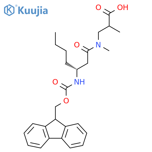 3-(3R)-3-({(9H-fluoren-9-yl)methoxycarbonyl}amino)-N-methylheptanamido-2-methylpropanoic acid structure
