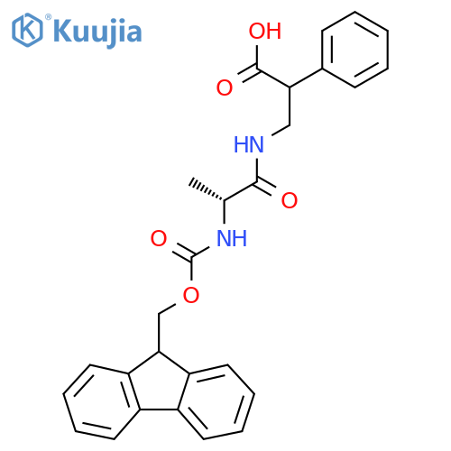 3-(2R)-2-({(9H-fluoren-9-yl)methoxycarbonyl}amino)propanamido-2-phenylpropanoic acid structure