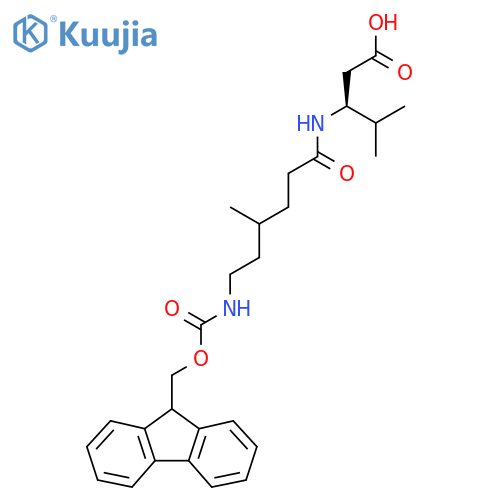 (3S)-3-6-({(9H-fluoren-9-yl)methoxycarbonyl}amino)-4-methylhexanamido-4-methylpentanoic acid structure
