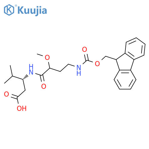(3R)-3-4-({(9H-fluoren-9-yl)methoxycarbonyl}amino)-2-methoxybutanamido-4-methylpentanoic acid structure
