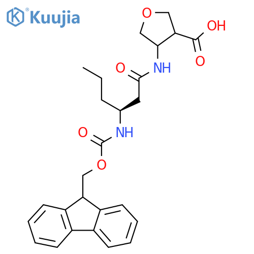 4-(3S)-3-({(9H-fluoren-9-yl)methoxycarbonyl}amino)hexanamidooxolane-3-carboxylic acid structure