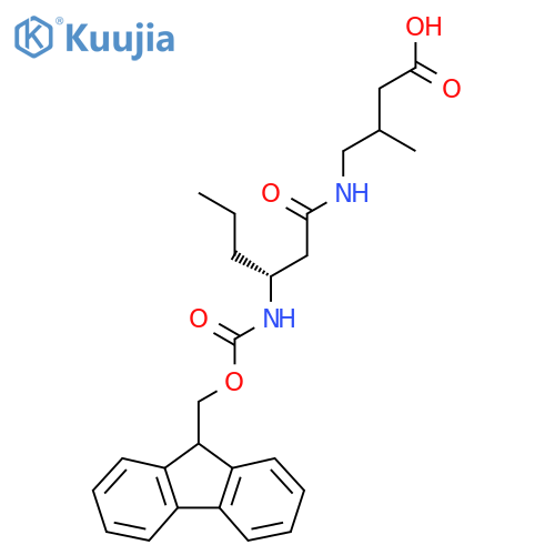 4-(3R)-3-({(9H-fluoren-9-yl)methoxycarbonyl}amino)hexanamido-3-methylbutanoic acid structure