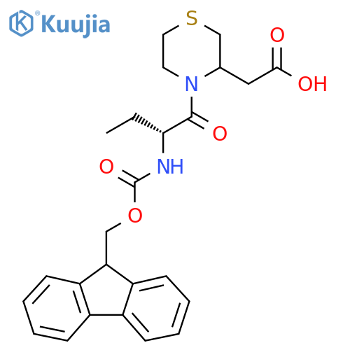2-{4-(2R)-2-({(9H-fluoren-9-yl)methoxycarbonyl}amino)butanoylthiomorpholin-3-yl}acetic acid structure