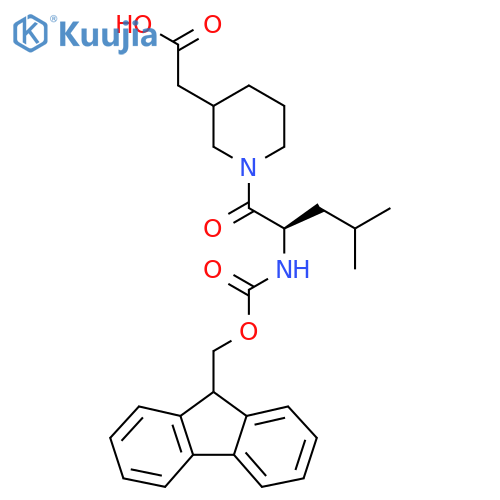 2-{1-(2R)-2-({(9H-fluoren-9-yl)methoxycarbonyl}amino)-4-methylpentanoylpiperidin-3-yl}acetic acid structure