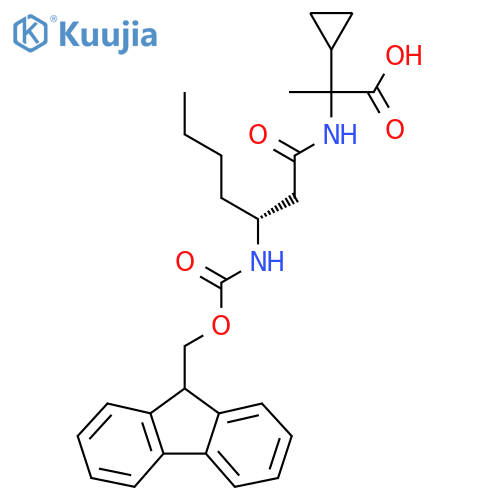 2-cyclopropyl-2-(3R)-3-({(9H-fluoren-9-yl)methoxycarbonyl}amino)heptanamidopropanoic acid structure