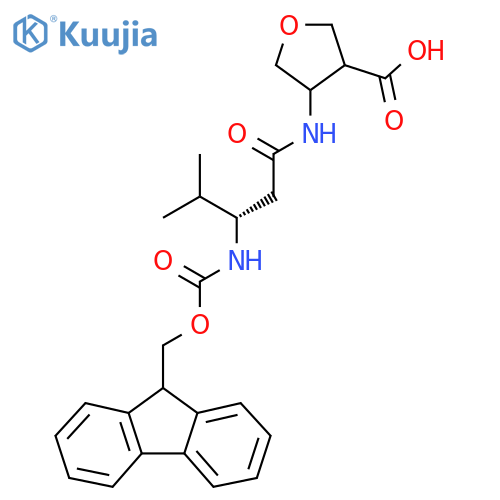 4-(3S)-3-({(9H-fluoren-9-yl)methoxycarbonyl}amino)-4-methylpentanamidooxolane-3-carboxylic acid structure