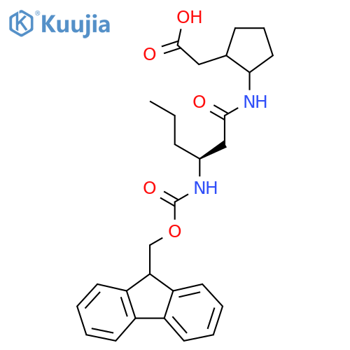 2-{2-(3S)-3-({(9H-fluoren-9-yl)methoxycarbonyl}amino)hexanamidocyclopentyl}acetic acid structure