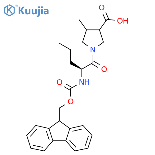 1-(2S)-2-({(9H-fluoren-9-yl)methoxycarbonyl}amino)pentanoyl-4-methylpyrrolidine-3-carboxylic acid structure