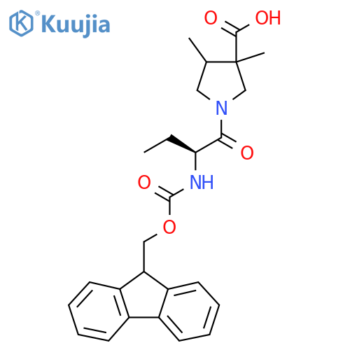 1-(2S)-2-({(9H-fluoren-9-yl)methoxycarbonyl}amino)butanoyl-3,4-dimethylpyrrolidine-3-carboxylic acid structure