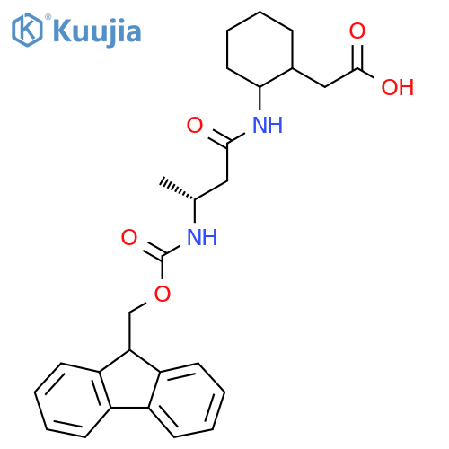 2-{2-(3R)-3-({(9H-fluoren-9-yl)methoxycarbonyl}amino)butanamidocyclohexyl}acetic acid structure