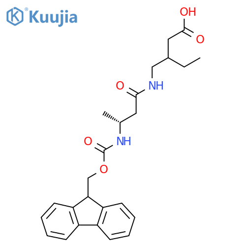 3-{(3R)-3-({(9H-fluoren-9-yl)methoxycarbonyl}amino)butanamidomethyl}pentanoic acid structure
