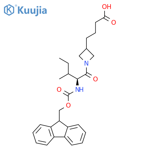 4-{1-(2S)-2-({(9H-fluoren-9-yl)methoxycarbonyl}amino)-3-methylpentanoylazetidin-3-yl}butanoic acid structure