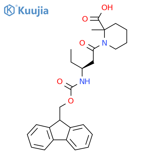1-(3S)-3-({(9H-fluoren-9-yl)methoxycarbonyl}amino)pentanoyl-2-methylpiperidine-2-carboxylic acid structure